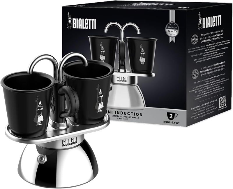 BIALeTTI Mini Express Induction Coffee Maker, Aluminium, Black, 2 Cups - Image 1